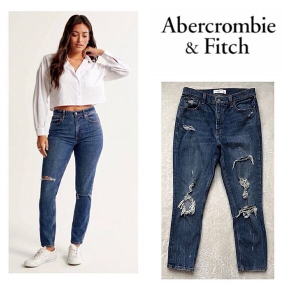 Abercrombie & Fitch The Skinny High Rise Jeans in Medium Destroy, Size 28/6S - Picture 1 of 14